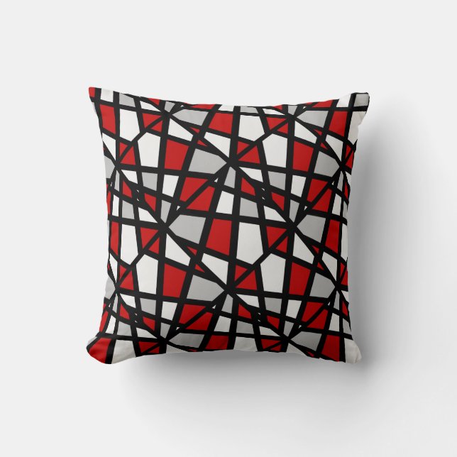 Red Grey Black White Geometric Pattern Throw Pillow (Front)
