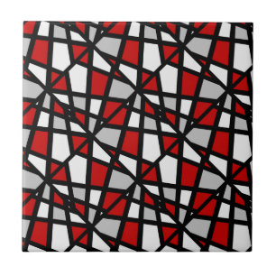 Red Grey Black White Geometric Pattern Tile
