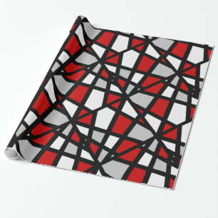 Red Grey Black White Geometric Pattern Wrapping Paper
