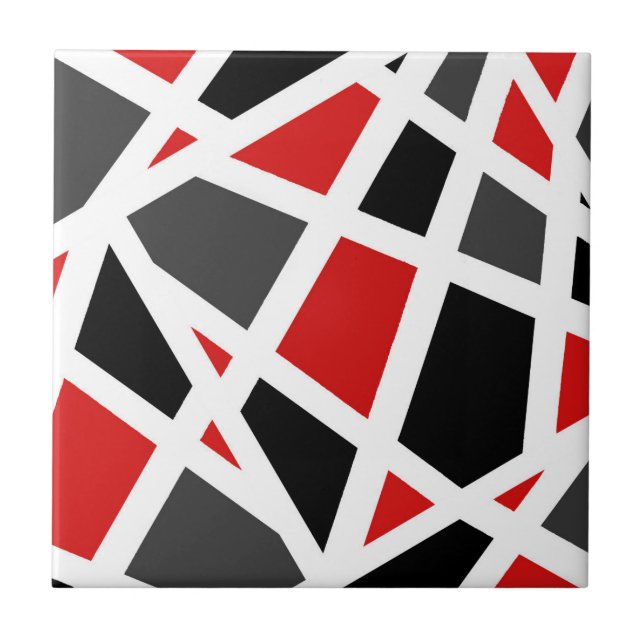 Red Grey Black White Geometric Tile (Front)