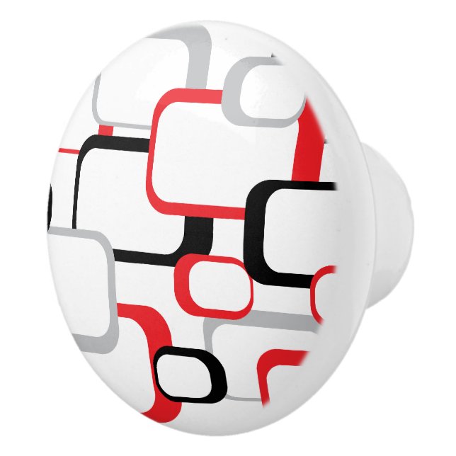 Red Grey Black White Retro Square Pattern Ceramic Knob (Right)