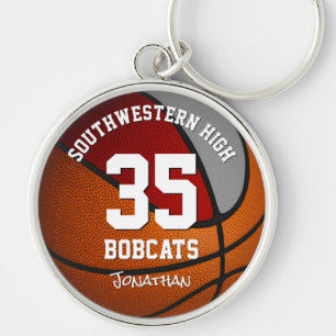 red grey boys girls basketball team mascot name keychain