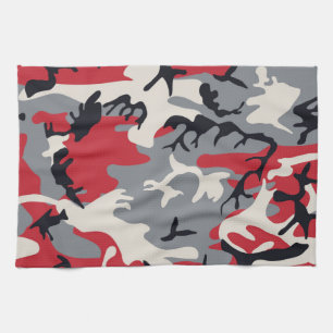 Red Grey Camo Camouflage Pattern Kitchen Towel