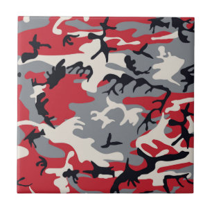 Red Grey Camo Camouflage Pattern Tile