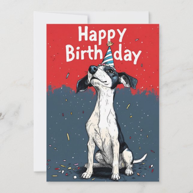 Red & Grey Cartoon Dog Birthday Party Invitation (Front)
