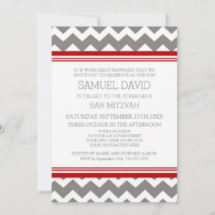 Red Grey Chevron Bar Mitzvah Invitations