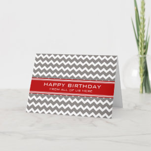 Red Grey Chevron Business From Group Birthday Card