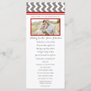 Red Grey Chevron Photo Wedding Program
