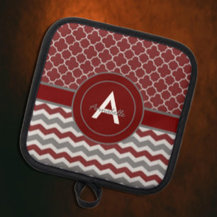 Red Grey Chevron Quatrefoil Pot Holder