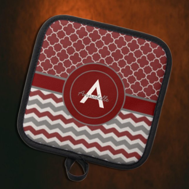 Red Grey Chevron Quatrefoil Pot Holder (Creator Uploaded)