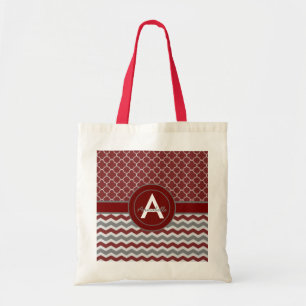 Red Grey Chevron Quatrefoil Tote Bag