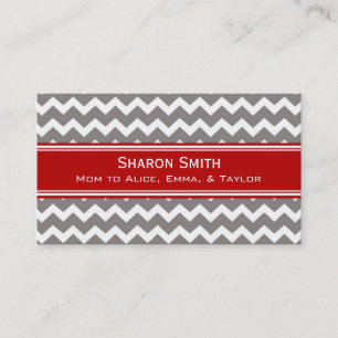 Red Grey Chevron Retro Mom Calling Cards