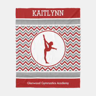 Red / Grey Chevron Stripes Gymnastics w/ Monogram Fleece Blanket