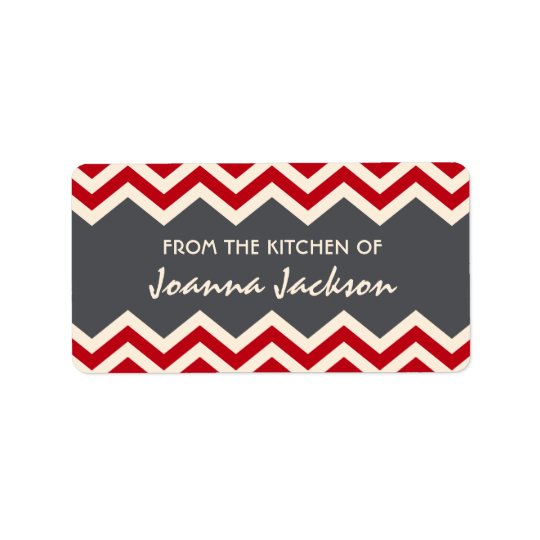 Red grey chevron (zig zag) pattern kitchen labels