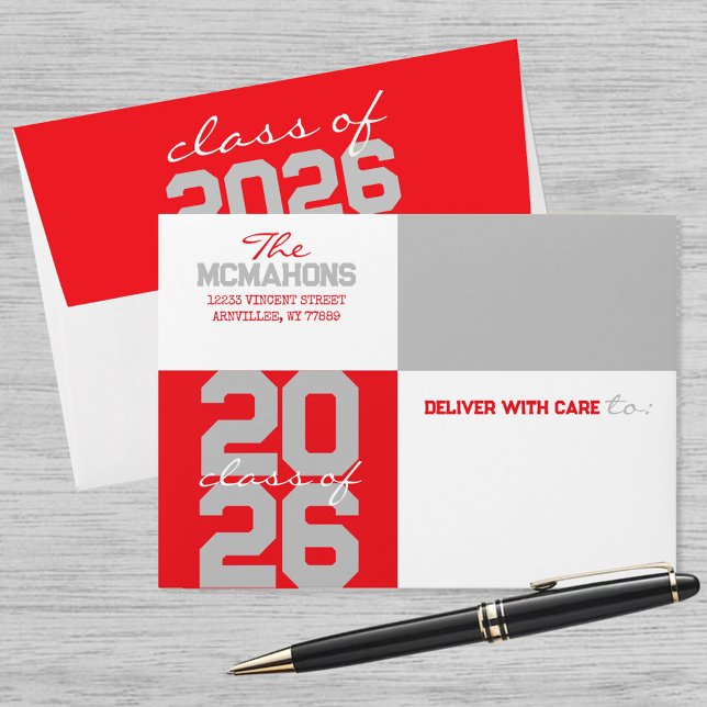 Red & Grey Colour Block Return Address Graduation Envelope (Creator Uploaded)