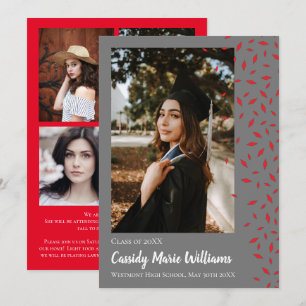 Red Grey Confetti Faire-part de graduation