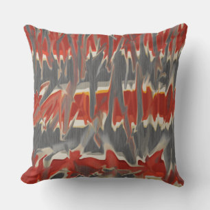 Red Grey Cream Abstract Tie Dye Look Outdoor Pillow