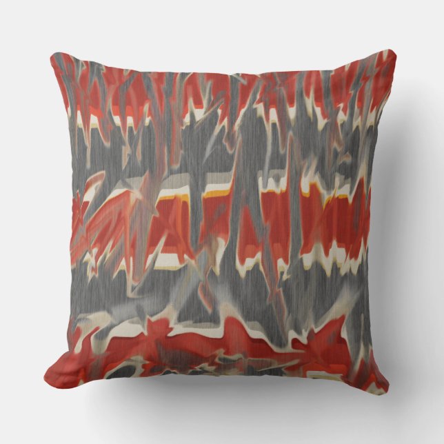Red Grey Cream Abstract Tie Dye Look Outdoor Pillow (Front)