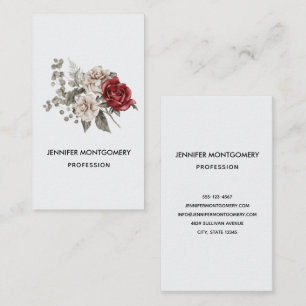 Red Grey & Cream Boho Flower Bouquet Business Card