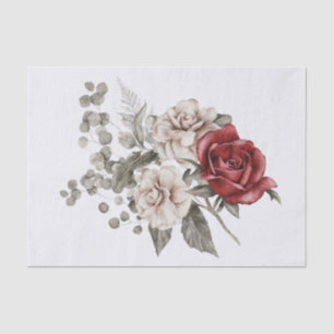 Red Grey & Cream Boho Flower Bouquet Tissue Paper