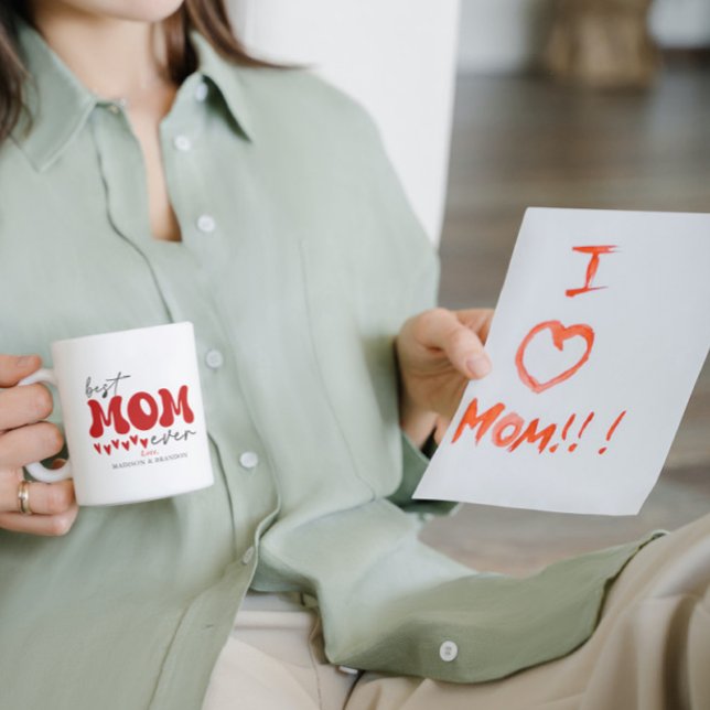 Red Grey Cute Best Mom Ever Coffee Mug (Creator Uploaded)