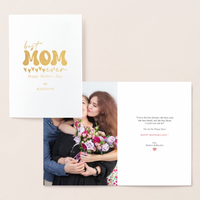 Red Grey Cute Best Mom Ever Foil Card (Display)