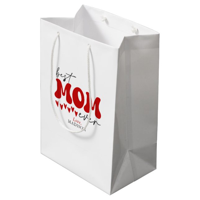 Red Grey Cute Best Mom Ever Medium Gift Bag (Back Angled)