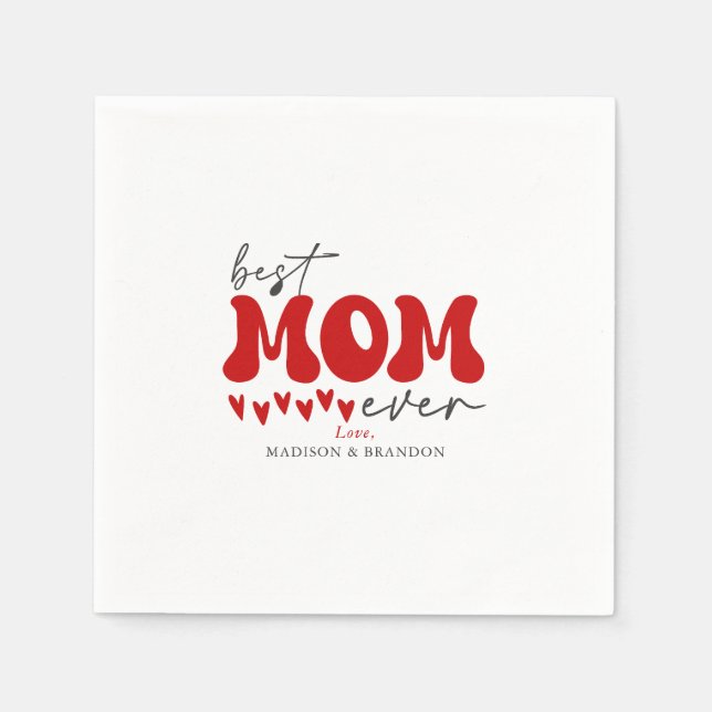 Red Grey Cute Best Mom Ever Napkin (Front)