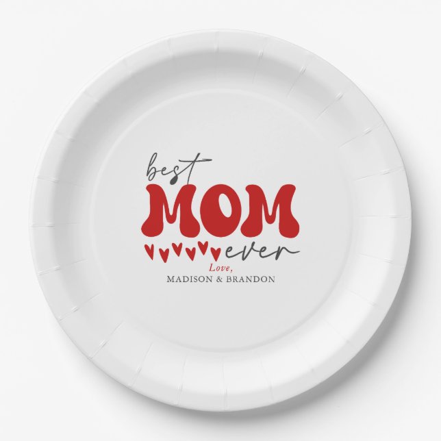 Red Grey Cute Best Mom Ever Paper Plate (Front)