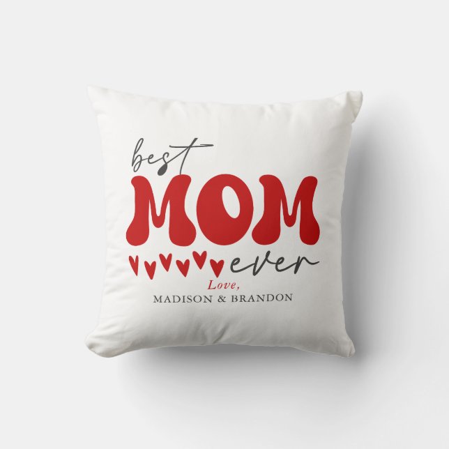 Red Grey Cute Best Mom Ever Throw Pillow (Front)
