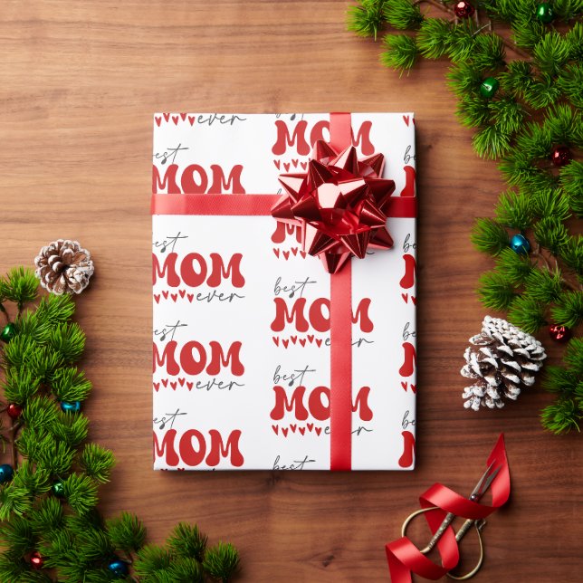 Red Grey Cute Best Mom Ever Wrapping Paper (Holiday Gift)