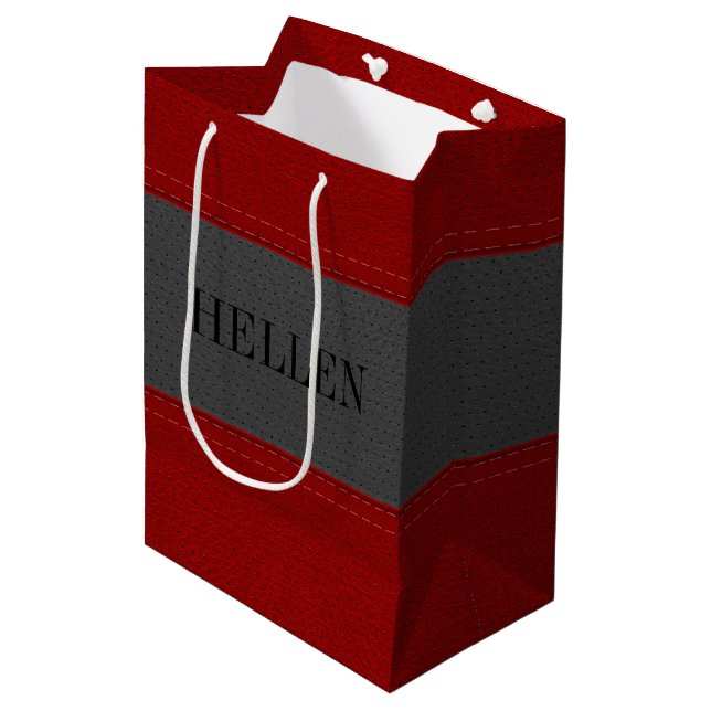 Red & Grey Faux Leather Medium Gift Bag (Front Angled)