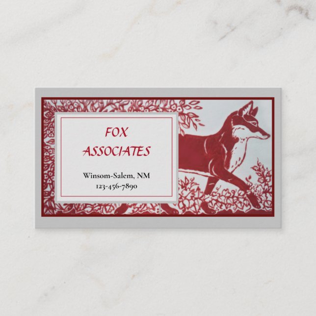 Red Grey Fox Ceramic Tile Design Elegant Animal Business Card (Front)