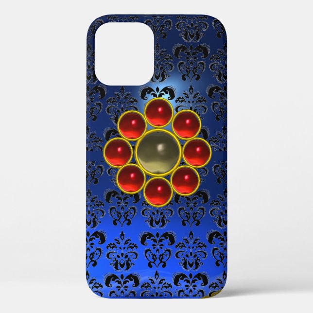 RED GREY GEMSTONE MON Bright Blue Black Damask  Case-Mate iPhone Case (Back)