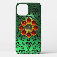 RED GREY GEMSTONE MON Jade Green Black Damask