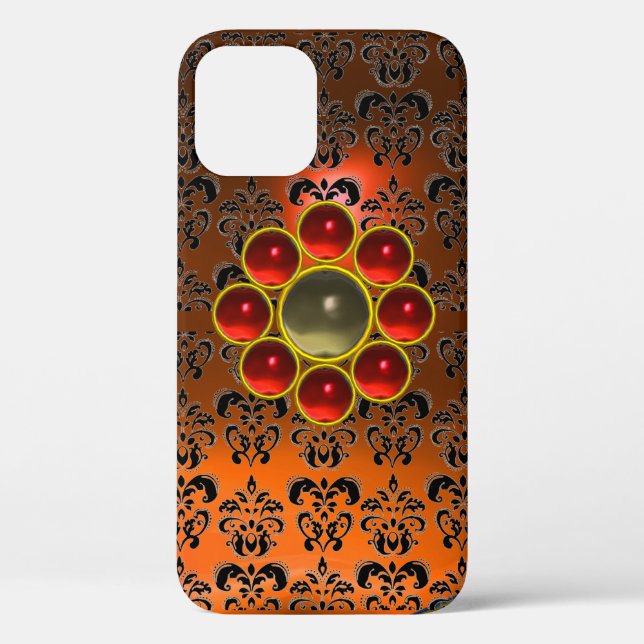 RED GREY GEMSTONE MON Orange Black Damask  Case-Mate iPhone Case (Back)