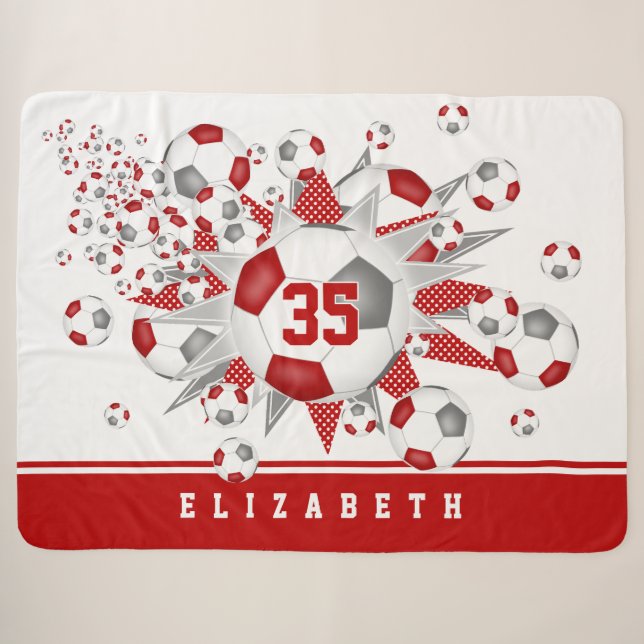 red grey girls sports soccer balls stars  sherpa blanket (Front (Horizontal))