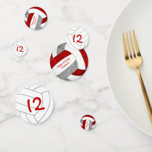 red grey girl's volleyball birthday party confetti