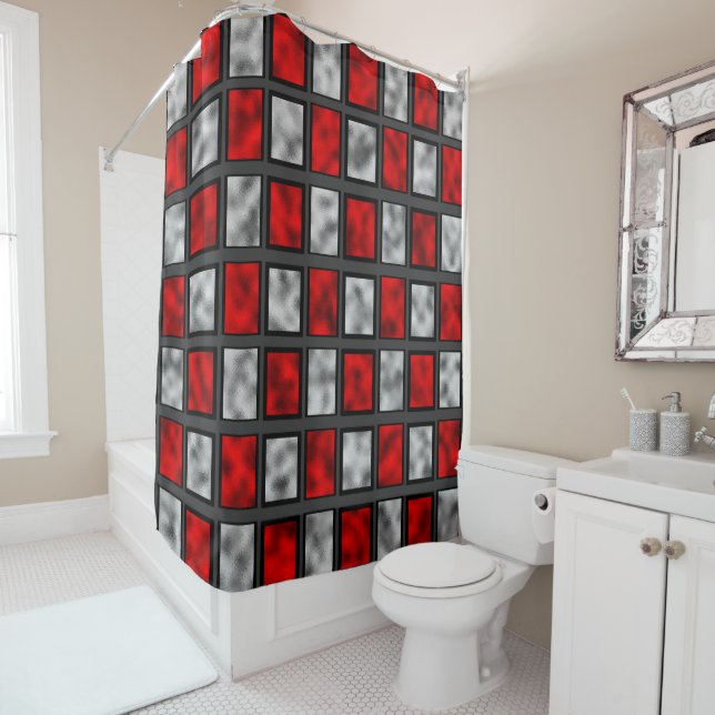 Red Grey Glass Tiles (In Situ)