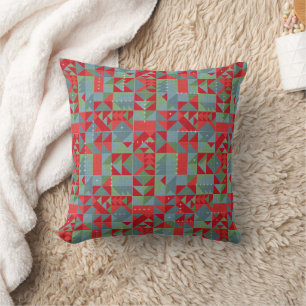 Red, grey, green geometric pattern. throw pillow