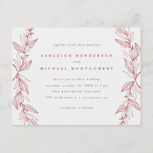 Red & Grey Hand-drawn Botanical Wreath Wedding Invitation Postcard