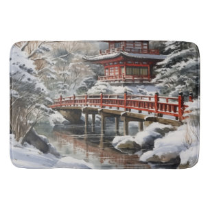 Red Grey Japanese Pagoda Soribashi Winter Bath Mat