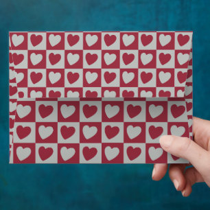 Red Grey Love Hearts Chequered Pattern Envelope