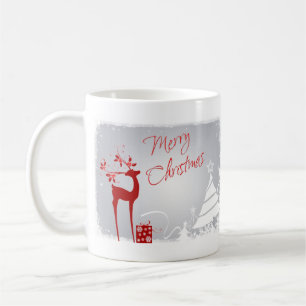 Red, Grey Merry Christmas Snowflakes Ceramic Mug