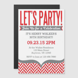 Red Grey Moderne Magnétique Invitations d'annivers
