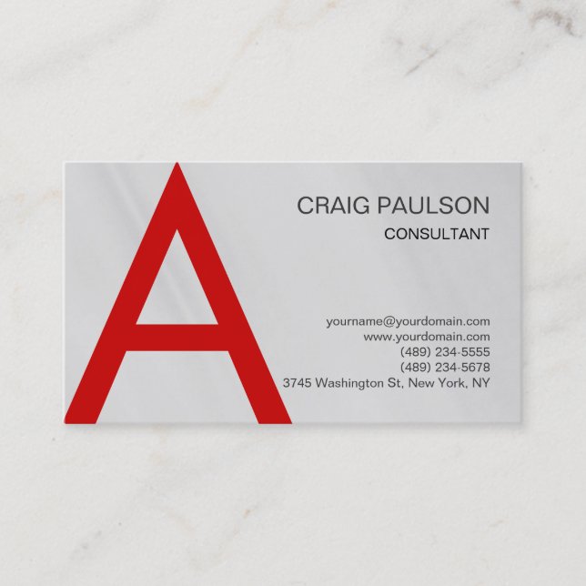 Red Grey Monogram Consultant Charm Business Card (Front)