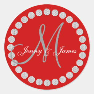 Red Grey Monogram Names Wedding Favour Labels