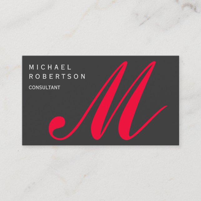 Red Grey Monogram Standard Size Business Card (Front)