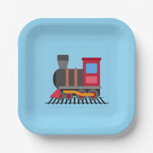 Red, grey, orange and blue colour train  paper plate