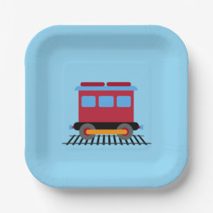 Red, grey, orange and blue colour train  paper plate
